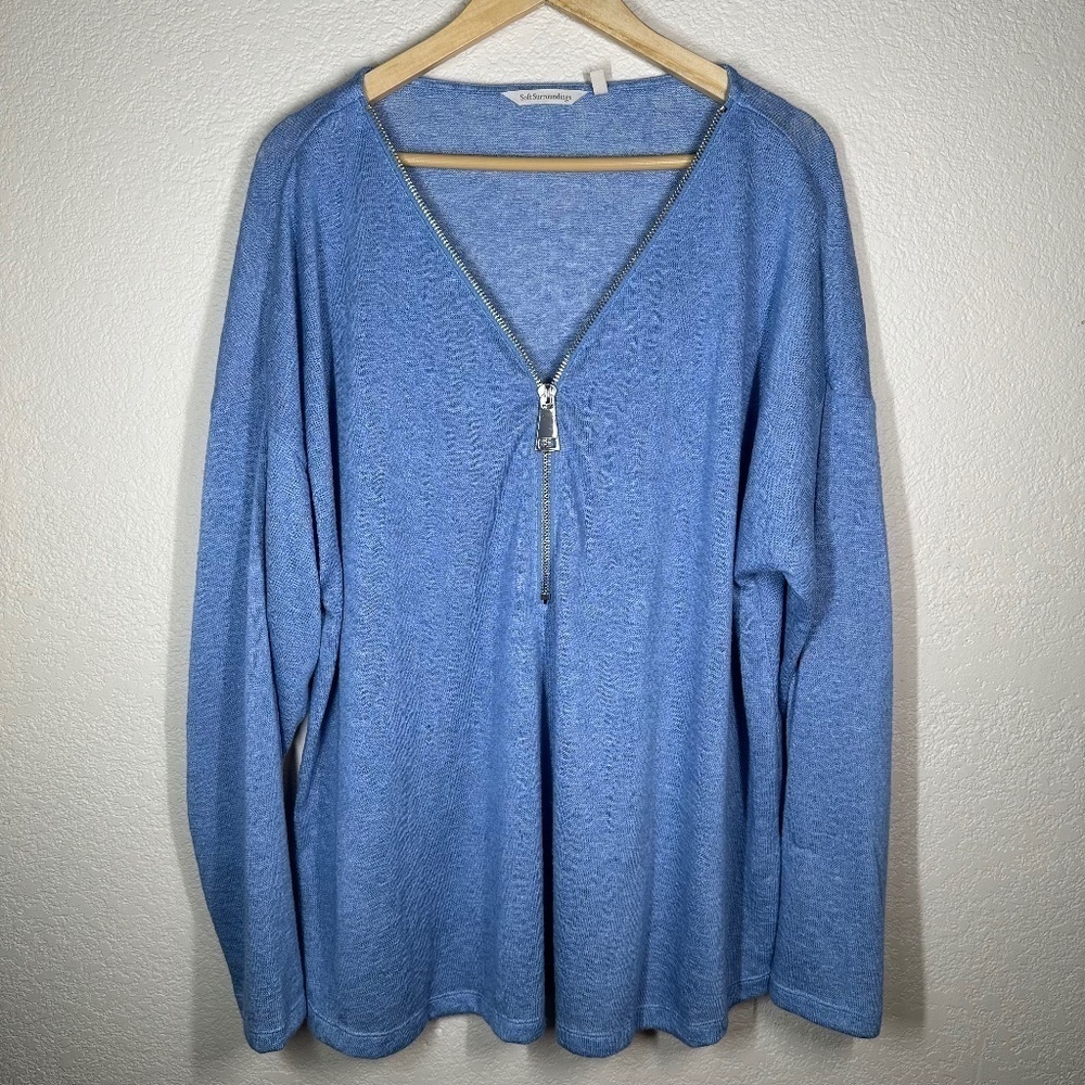 Soft Surroundings Top Jersey Knit Womens 3X  Oversized Zipper Versatile Boho
